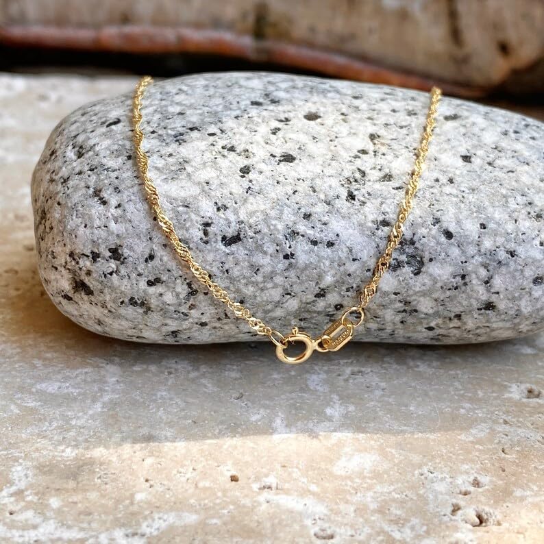 JewelryWeb - 10k Yellow Gold 10" 1.5mm Diamond-Cut Singapore Chain Anklet - Hypoallergenic - Real Gold Ankle Bracelet for Women - Image 3