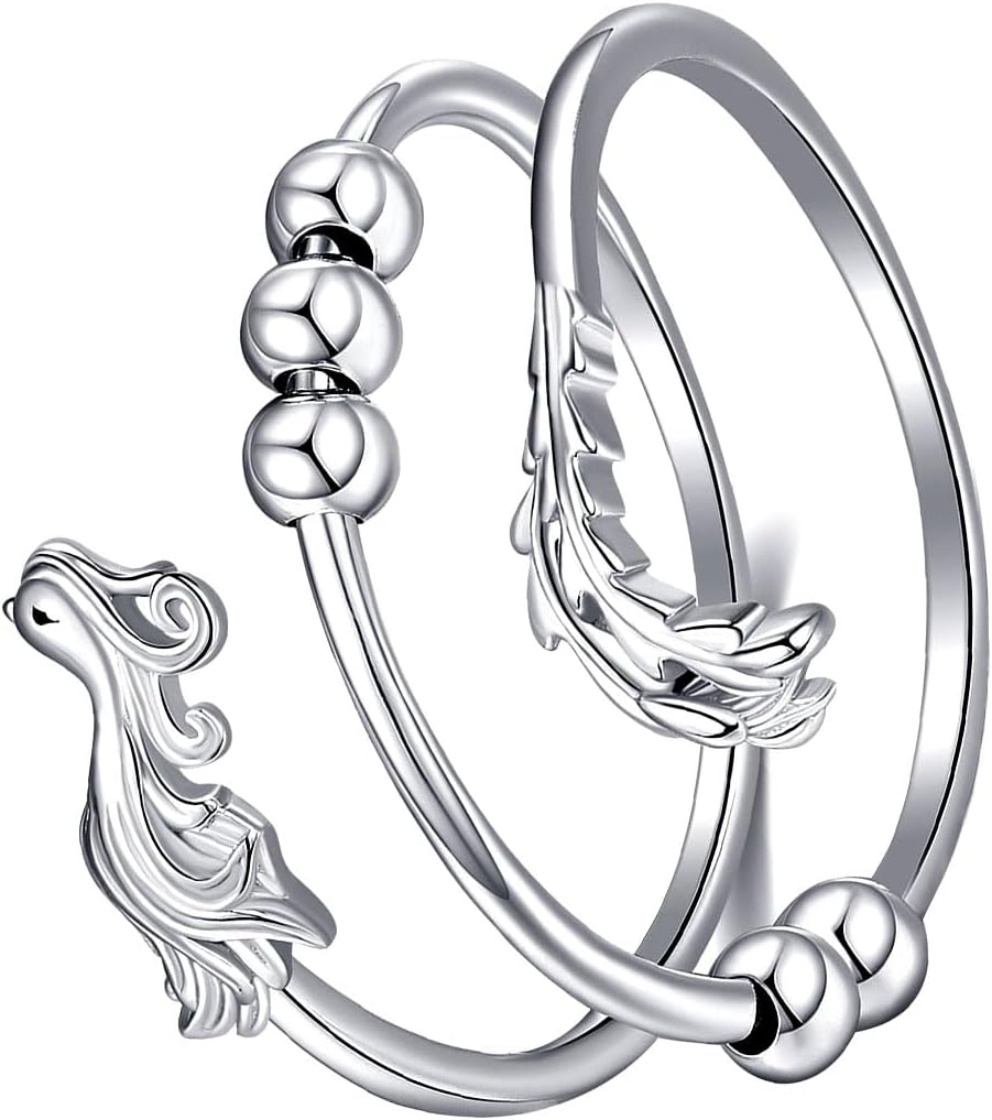 YAFEINI Phoenix Fidget Ring Sterling Silver Rosary Spinner Ring Phoenix Fidget Jewelry for Women