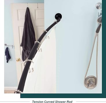 Curved Shower Curtain Rod Stainless Steel Adjustable Shower Rail 112-180cm | Telescopic Shower Curtain Pole Extendable Curtain Rail for Bathroom Living Room,Black