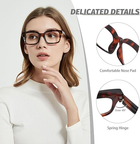 Miniatura 2 de JiSoo Anteojos de lectura de gran tamaño para mujer 2.5, diseño elegante, marco grande con bisagra de resorte, tortuga 2.5