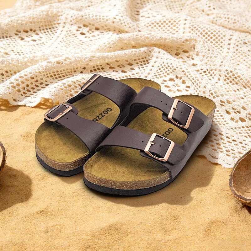 Sabots pour homme et femme en cuir synthétique avec boucle et semelle intérieure en liège antidérapant - Soutien de la voûte plantaire - Sandales d'été