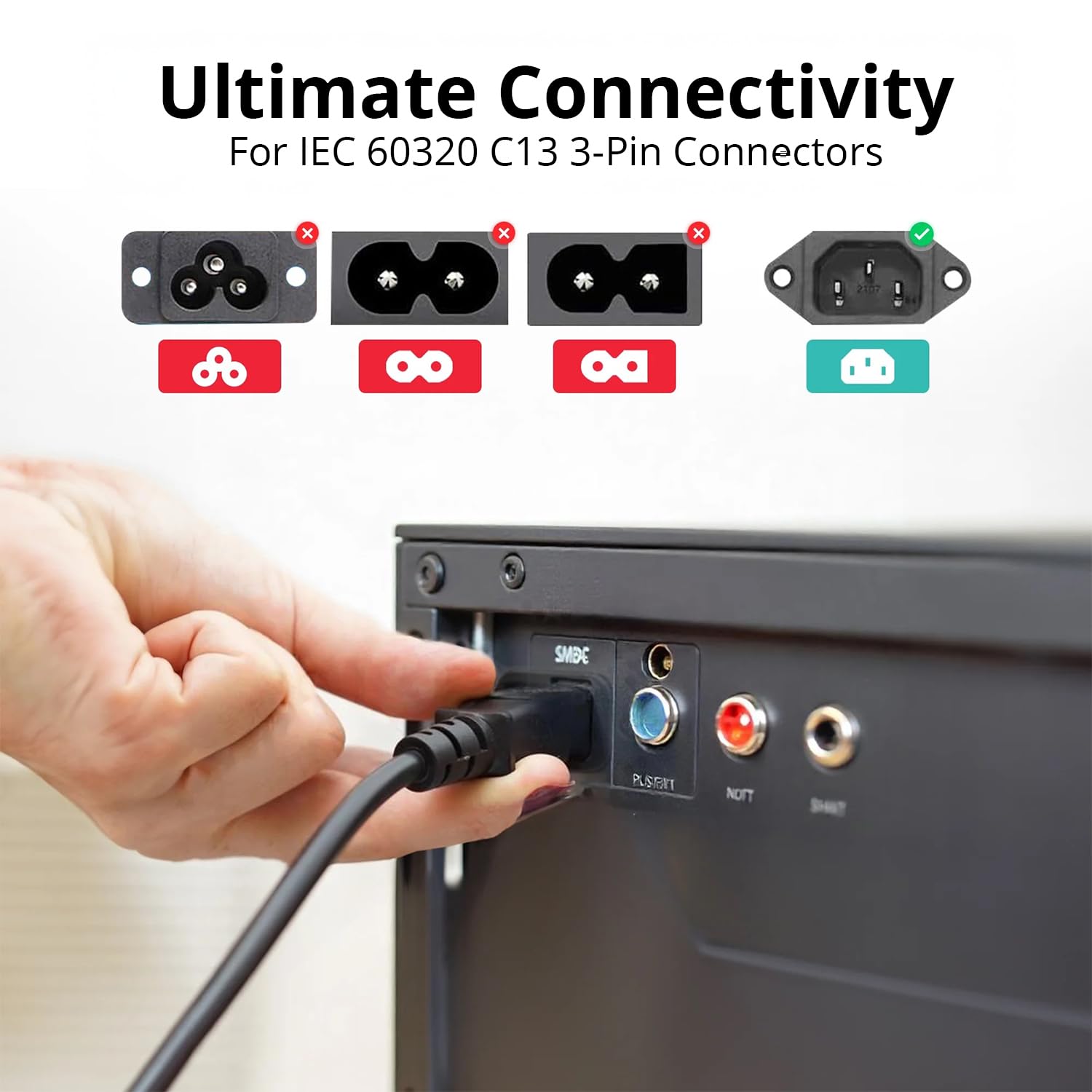 Kado Cable de alimentación de CA de 3 clavijas de 1,5 m, paquete de 2 unidades, 5 pies, 125 voltios, 10 amperios, cable de alimentación para electrónica, Dekstop PC, TV, computadora, impresora, radio