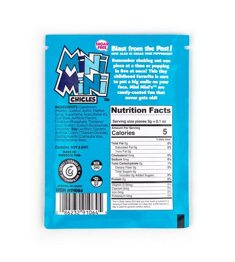 Gerrit’s Mini Mini Chicles, Sugar Free Mint Gum, 0.58 Ounce Pouches - 20 Count Display Box