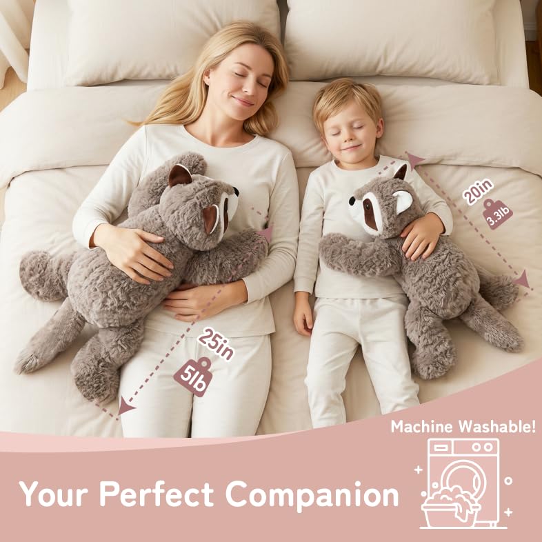 Image of Niuniu Daddy 25 inch 5lb Weighted Raccoon Stuffed Animals for Kids & Adults, Large Weighted Plushies Pillow for Sleeping and Calming, Cute Lying Plush Toy Huggable Gift for Everyday Comfort