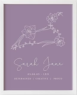 Leo Print Personalised, UNFRAMED, Leo Zodiac Gifts Women, Leo Star Sign Wall Art Custom, Leo Star Sign Gifts for Her Birthday, Leo Zodiac Poster, Leo Astrology Gift Customised, Birth Flower Print