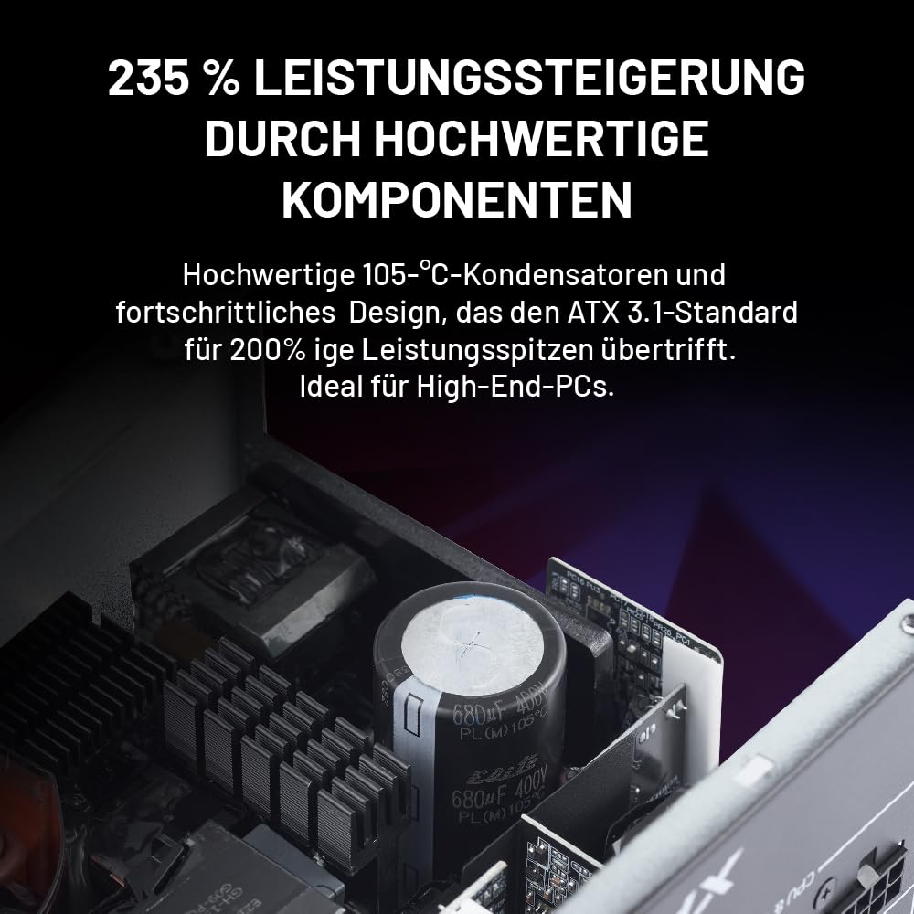 XPG Core Reactor II VE 650 W, siyah, 80 Plus Gold PSU, FDB 120 mm Fan, 140 x 150 x 86 mm, ATX 3.1 / EPS v2.92 (COREREACTORIIVE650G-BKCEU) (850 Watt)