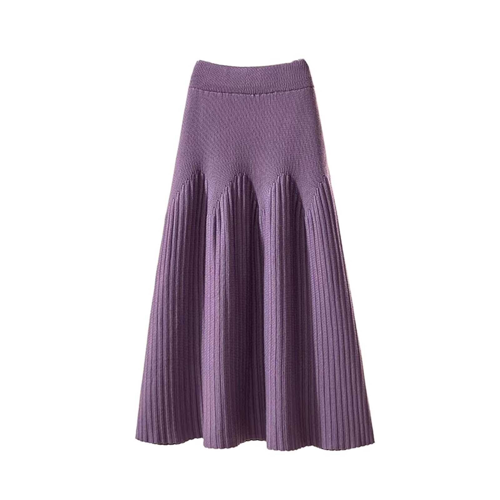 Gonna midi da donna in maglia plissettata, linea ad A, casual,stile vintage