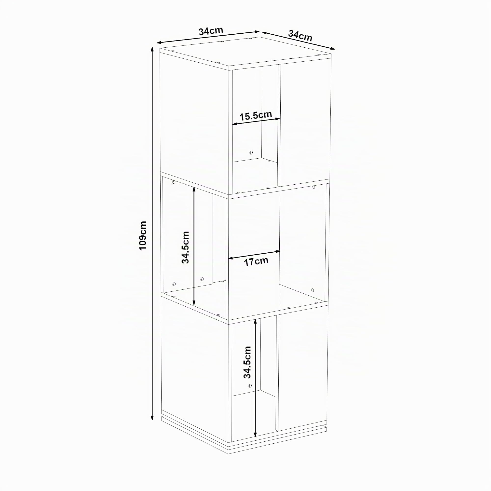 [en.casa] Libreria Girevole per Cameretta Scaffale Rotante per Bambini a 3 Livelli Mobile Espositore Porta Libri con Scomparti 109 x 34 x 34 cm - Bianco