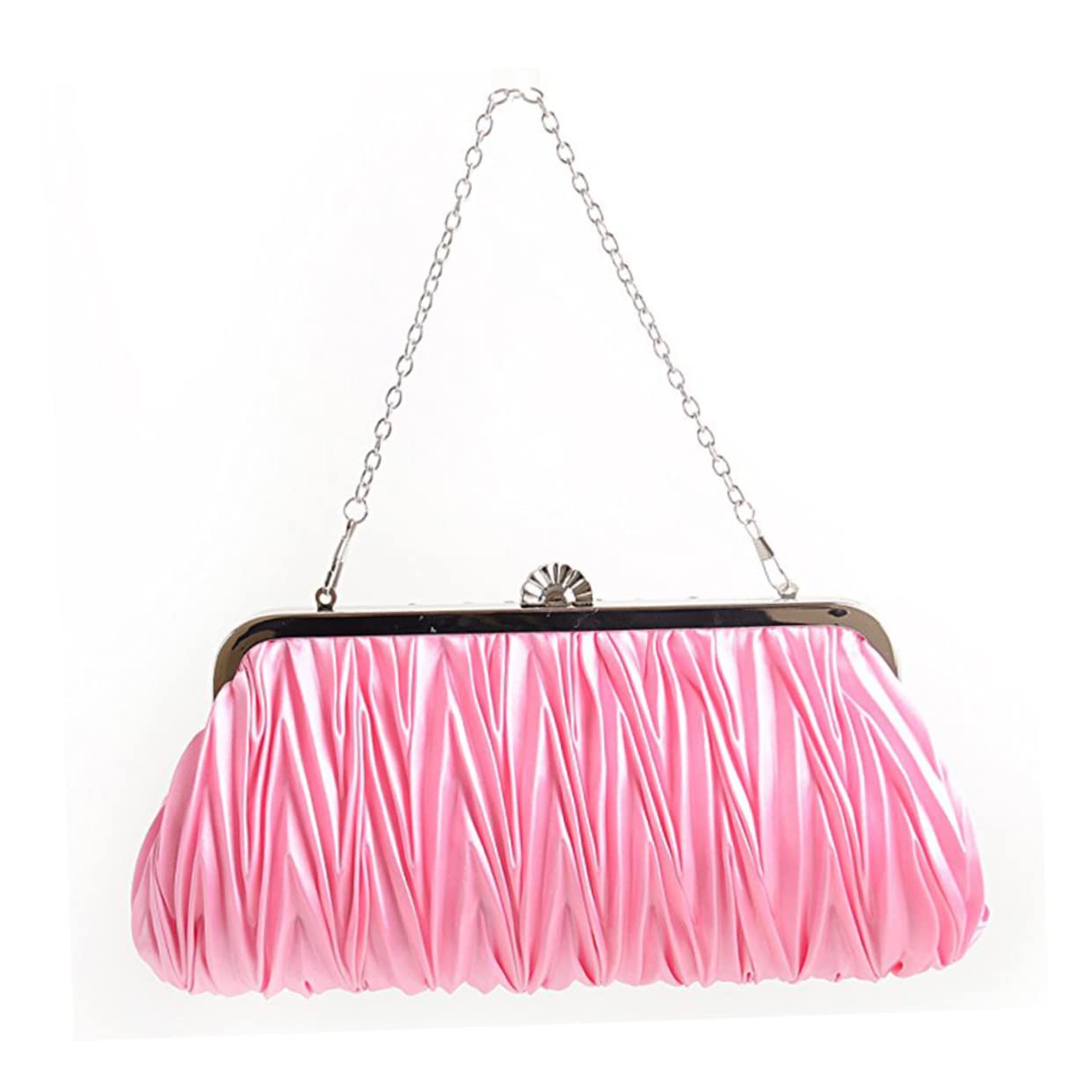 Borsa Pochette Plissettata in Raso Rosa per Cerimonia | Due Catene Rimovibili da 6 e 23 Pollici, da Pochette a Tracolla, per Matrimonio e Serate