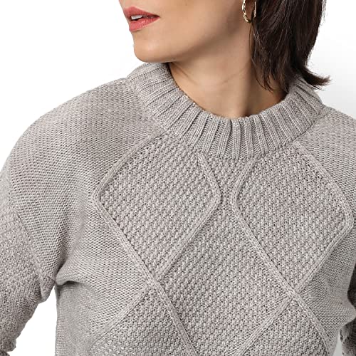Image of Campus Sutra Women Grey Cable Knit Regular Fit Sweater for Winter Wear | Round Neck | Full Sleeve | Woolen Sweater | Casual Jacket for Woman & Girl | Western Stylish Jacket for Women