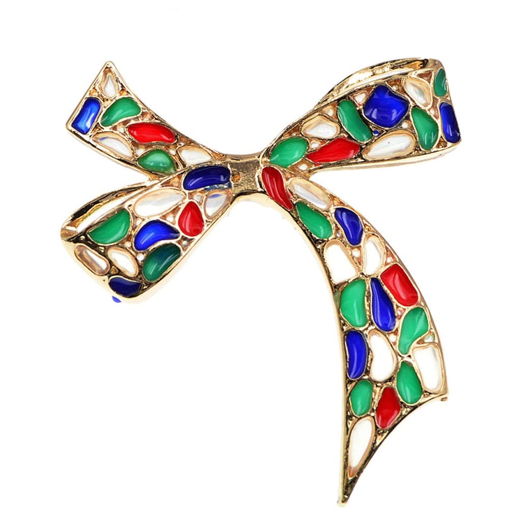 KKXXYQFC Mehrfarbige Schleife-Brosche mit Schleife, Goldfarbene Emaille-Metallbroschen für Damen und Mädchen, modischer Party-Schmuck