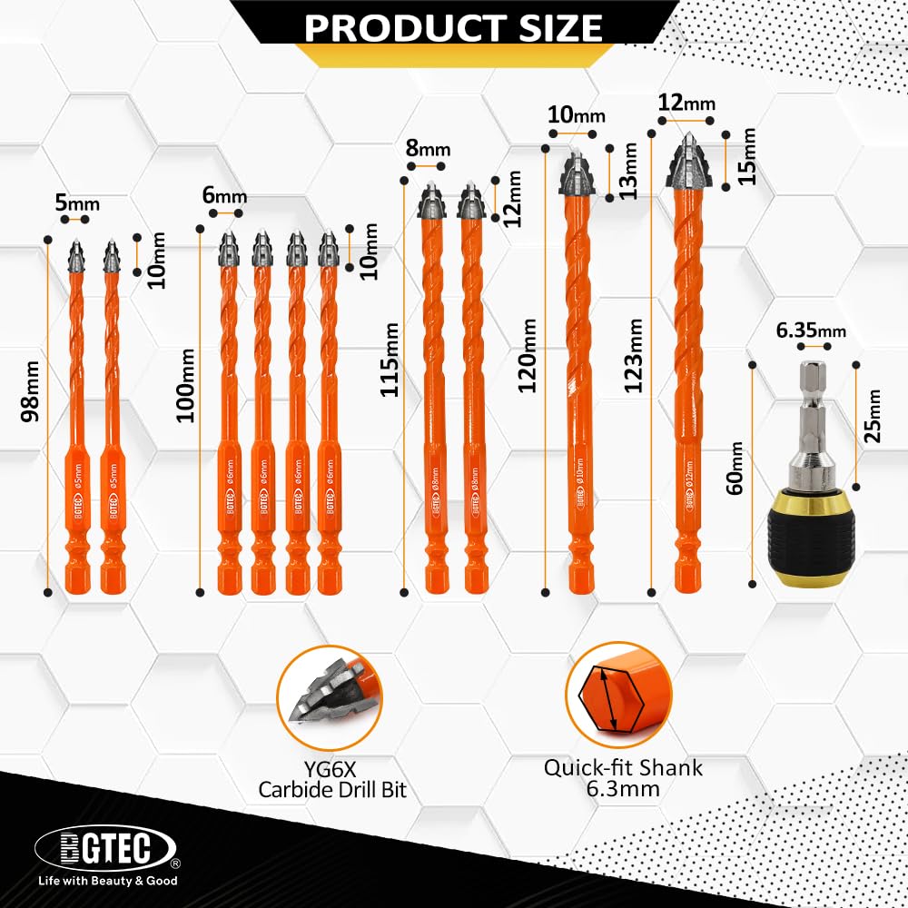 BGTEC Serrated Carbide Masonry Drill Bit Set - Image 2