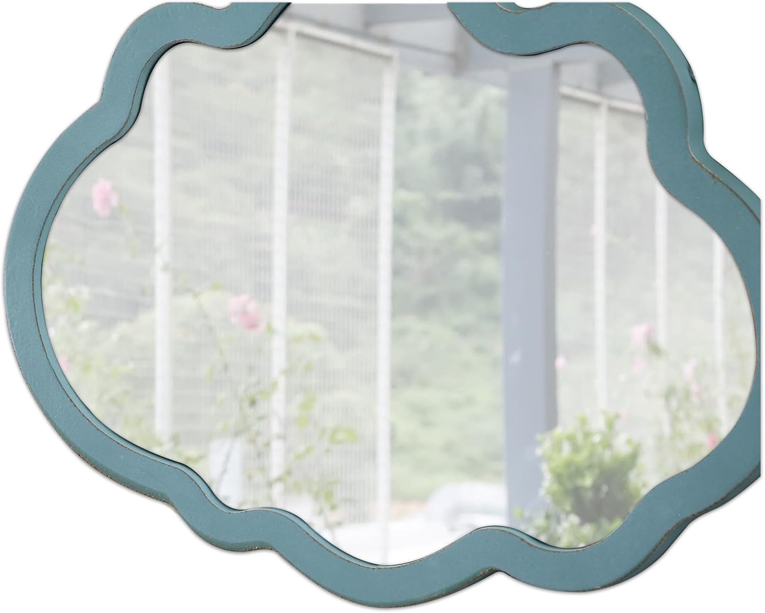 Small Blue Wall-Mounted Mirrors 12 X 16 Inch, Wood Frame Cloud Teal Mirror Decor for Living Room Hallway, Wall Hanging Handmade Distressed Finish Decorative Cute Nursery Mirrors for Wall Boy
