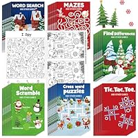 Hungdao 48 Pcs Christmas Mini Activity Books for Boys and Girls, Fun and Games, Challenging Activities Include Mazes, Word Scramble and More Bulk Gifts for Students Party Classroom