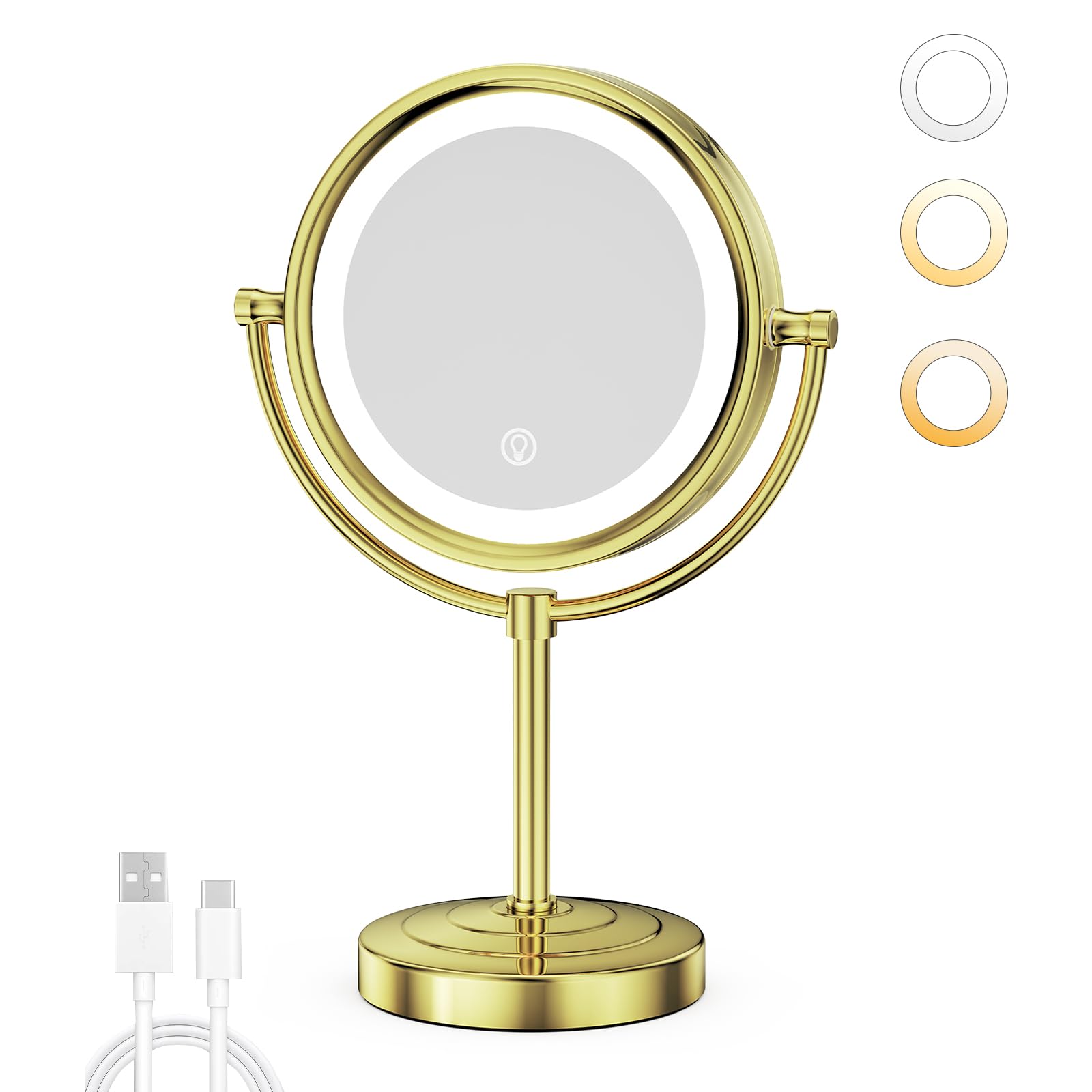 GURUN 8.5-Inch LED Tabletop Makeup Mirror, Dimmable Double-Sided