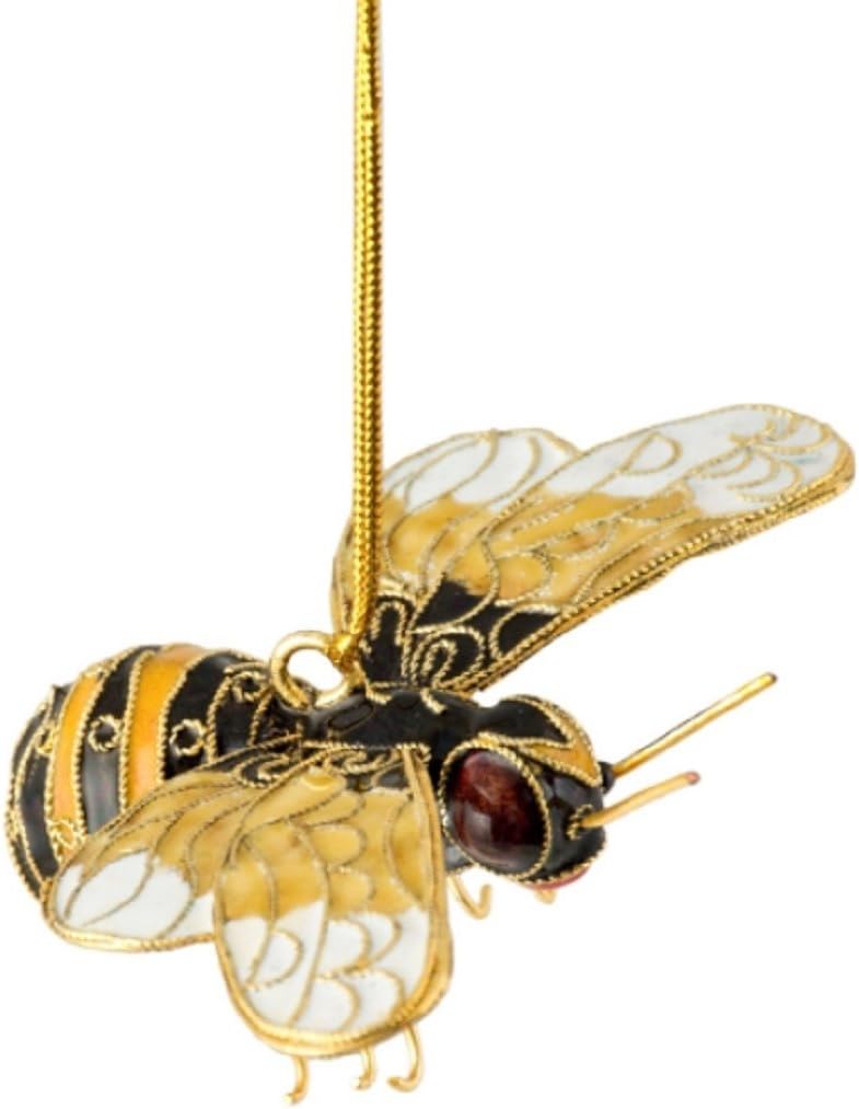 Cloisonne Bumble Bee Hanging Ornament, 3.5 Inch Wingspan, Enamel on Copper Decorative Accent