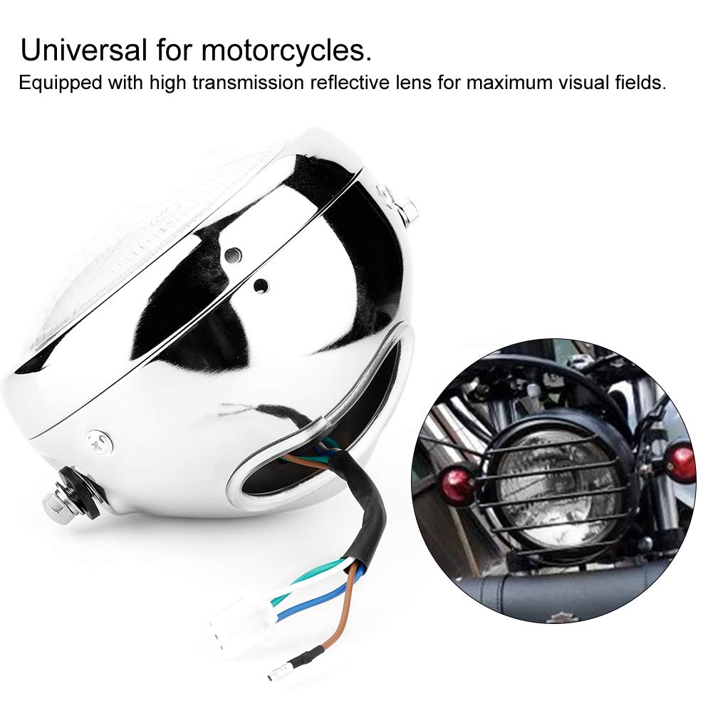 Faro Anteriore Moto Completo 12v - Motorcycle Headlight 5.75in Universale Modificato Retro Argento Con Lente Bianca