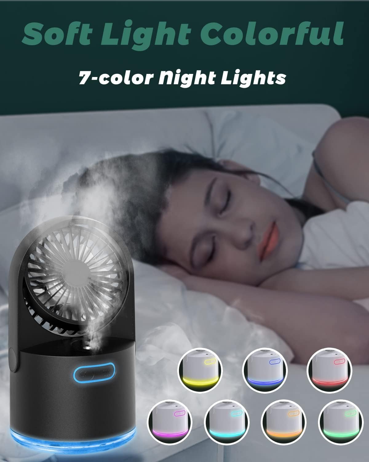 ZUMAHA Ventilatore Portatile Mini Ventilatore a 3 impostazioni di velocità, Ventola di nebulizzazione, Ventola di Raffreddamento da scrivania Personale Ricaricabile Tramite USB Multiuso