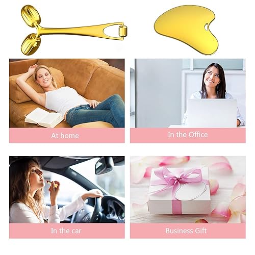 Miniatura 7 de Winyoung Juego de rodillo de masaje facial y Gua Sha, rodillo facial de metal hielo y herramienta de masaje Gua Sha para cara, cuello, ojo, cuerpo,