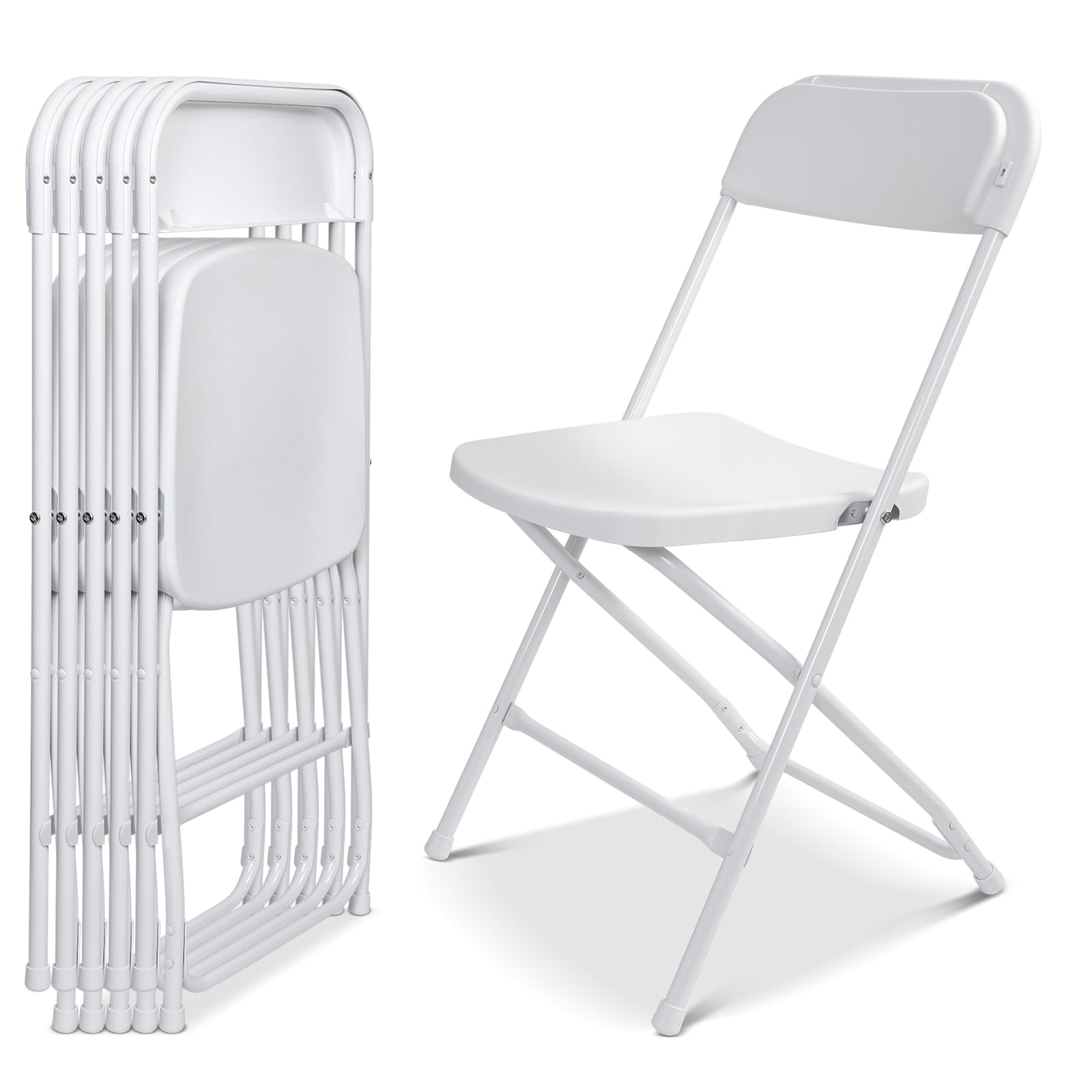 Neawings 6 Pack White Portable Foldable Camping Chairs, Lightweight Outdoor Seat with Non-Slip Feet for Camping, Picnic, Patio & Travel Use