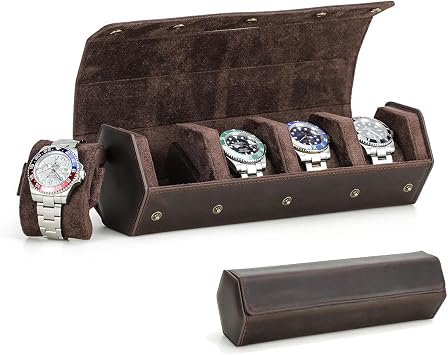 CONTACTS Watch Travel Case Leather Watch Box 4 Slot Hexagon Watches Roll for Men Watch Storage Organizer Watch Holder for 4 Pcs Watch