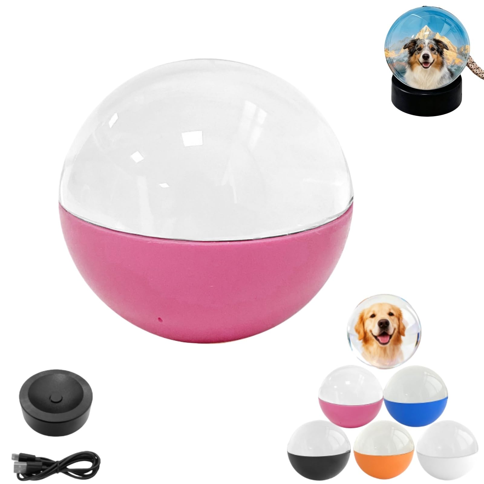 Memory orb Ball, Crystal Ball Video Player Full-Color Dynamic Display Images, Videos, Music Gift Decorative Item (Pink)