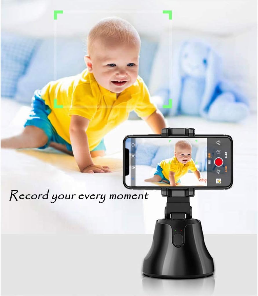 Selfie Stick Tripod 360°Rotation Auto Smart Face & Object Tracking Cell Phone Tripod Holder for Video Recording, Work with Tripod for iPhone Android