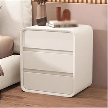 Bedside Table All Wood Three Drawers Bedside Table Simple Rounded Edges Hidden Handle Bedside Table Furniture Wooden Structure Upholstered in Microfiber Leather Wooden Bedside Table D,M