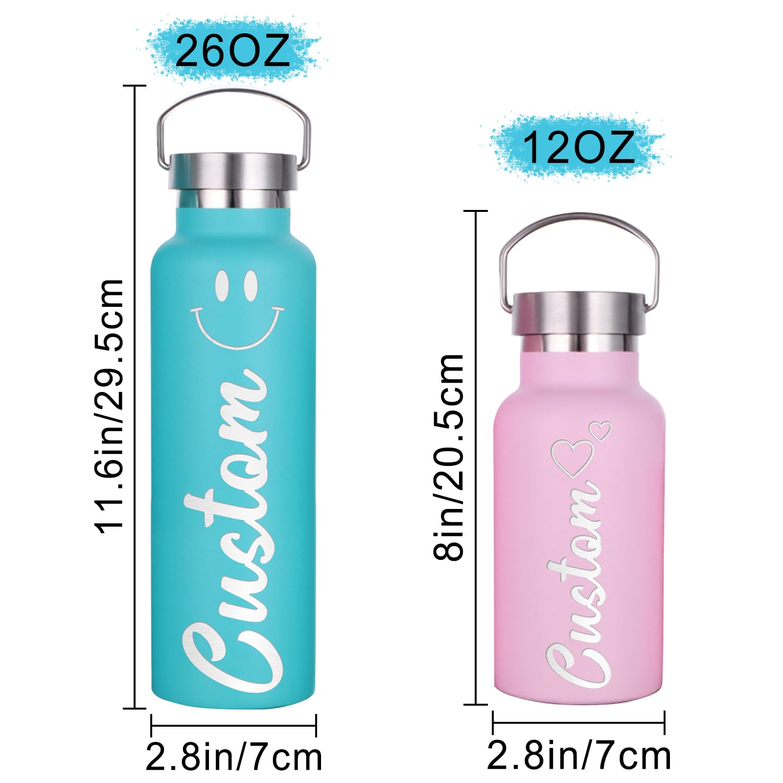 CustomGiftsNow Edelstahl-Wasserflasche – 600 Ml, Silber, Mit Strohhalmdeckel | Sportflasche, Spülmaschinengeeignet