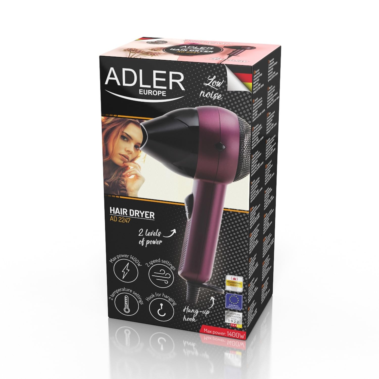 Adler Crimson Suszarka Do Włosów, Bordowy/Czarny, 1400W