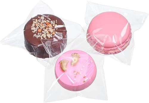 Miniatura 19 de ROSPAKTEK 100 bolsas transparentes para macarrones de 3.5 x 3.5 pulgadas, bolsas Oro cubiertas de chocolate, bolsa para galletas, bolsa de celofán