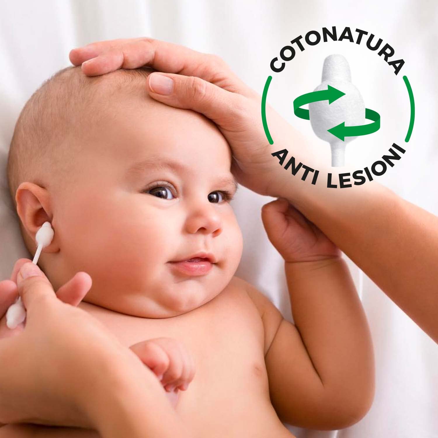 COTTON SOUND ECO Bastoncini Cotonati Baby 1 Busta x 60 Pezzi, Bastoncini Cotonati per Bambini, Bastoncini Cotonati Ecologici e Biodegradabili, 100% Cotone Idrofilo, Busta Compostabile, Made in Italy