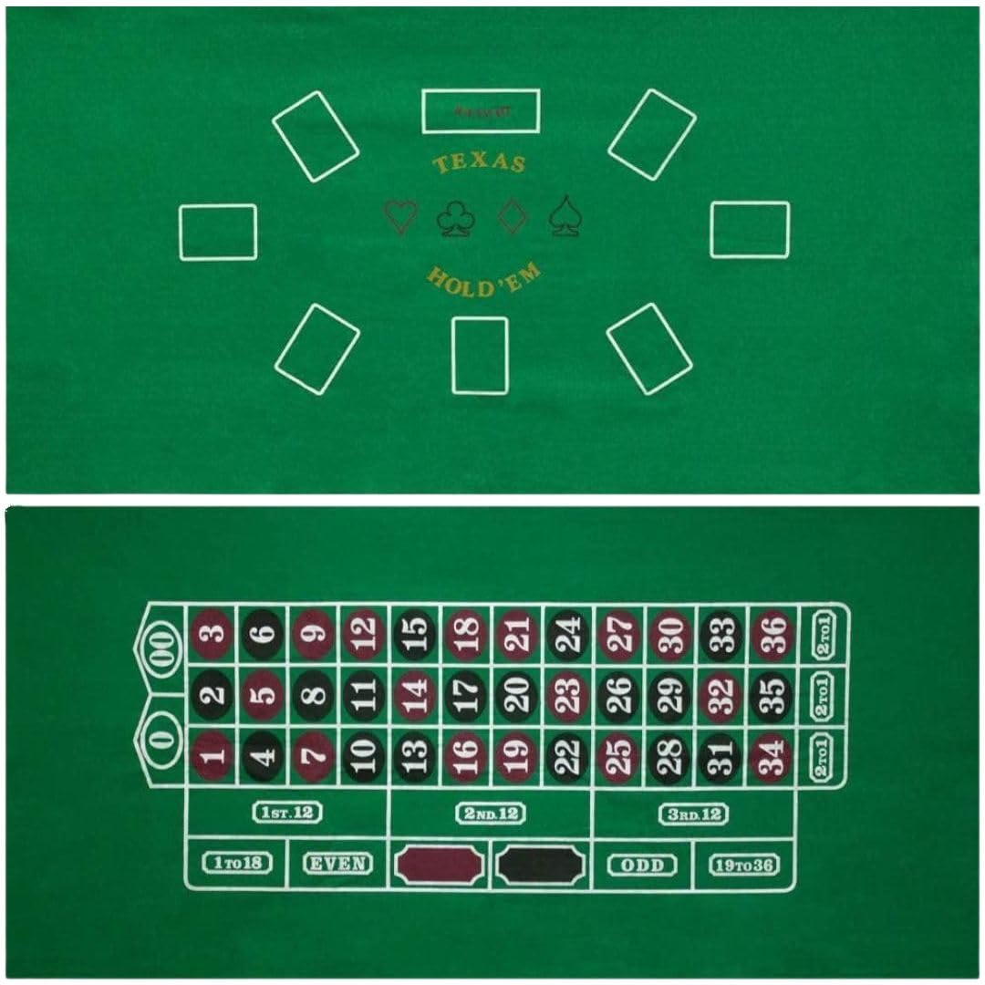 WMX Casino Tabletop Felt Mat 36 x 72 Inch Layout for Poker Games (Green Texas Hold'em)