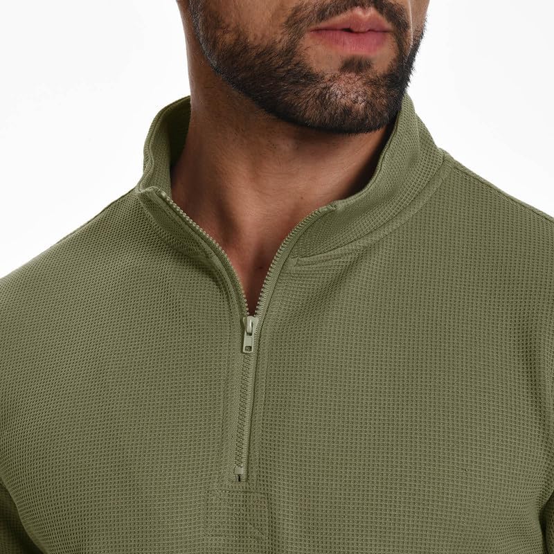 H HYFOL Mens Sweatshirt Waffle American Flag USA Patriotic Graphic Quarter Zip Stand Collar Casual Pullover - Image 2