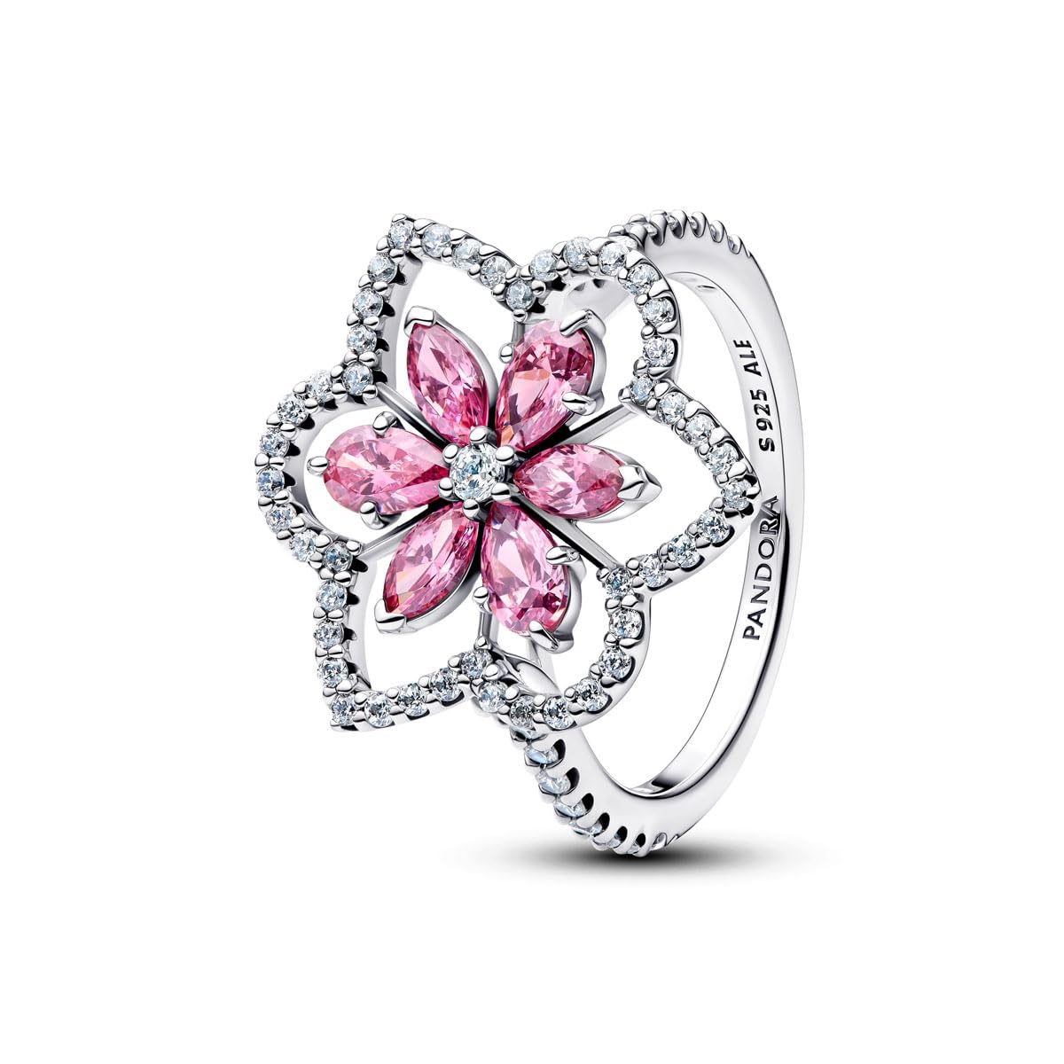 PANDORA Anillo de cóctel de plata para mujer con doble flor 194577C01