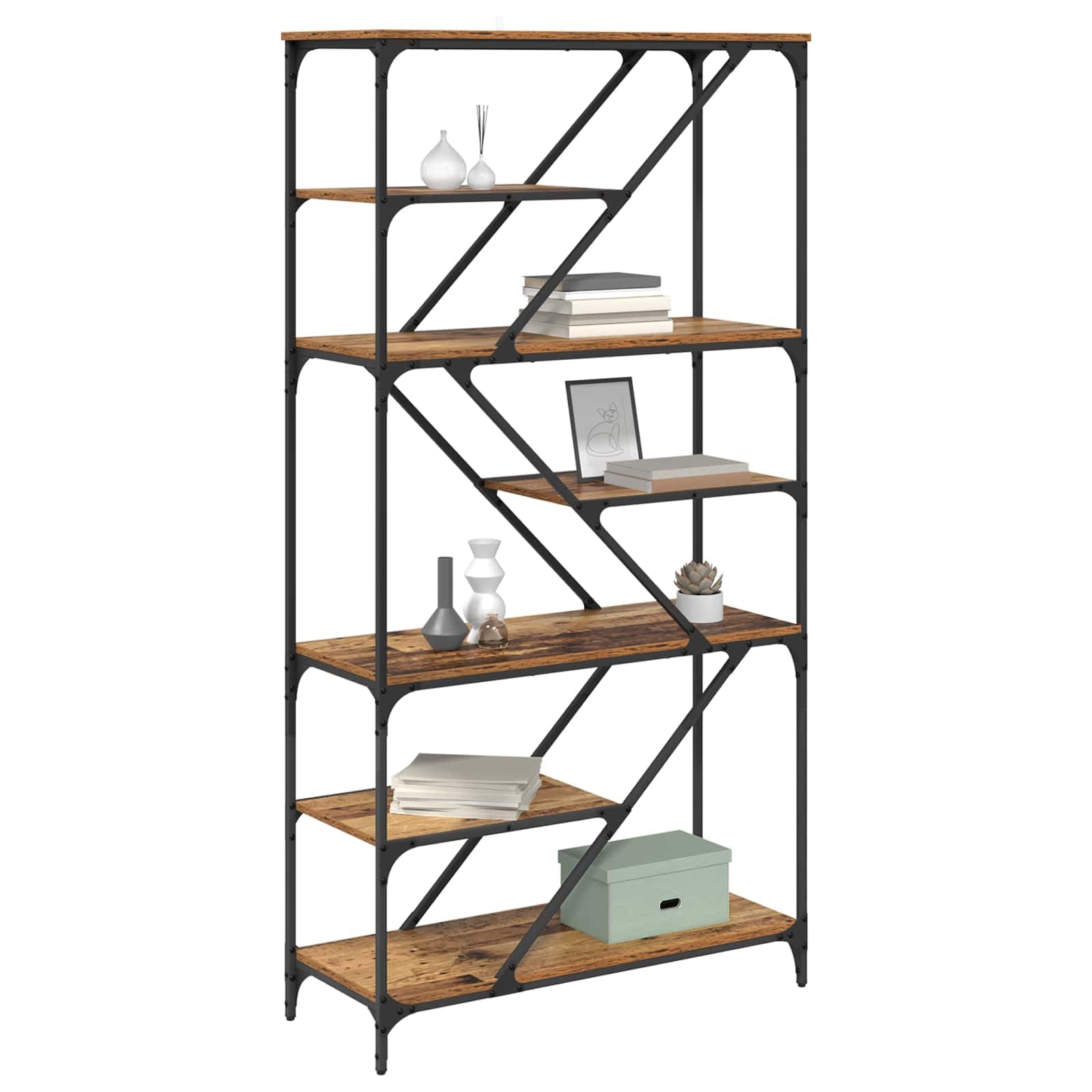 vidaXL Półka na książki Stare drewno 91 x 36 x 176 cm, Nowoczesna przechowalnia w salonie, prostokątne regały, trwałe półki, systemy wolnostojące do organizacji