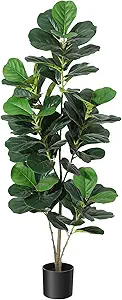 Artificial Tree,Faux Fiddle Leaf Fig Tree,5ft Tall Ficus Tree Artificial for Home Decor,Fake Lyrata Fig Plants Green Tree with Pot for Indoor Outdoor Home Office Living Room Bathroom Decor