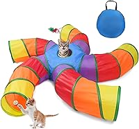 Joytale 5-Way Collapsible Cat Tunnel Toy: S-Shape Maze with Play Ball, Toy Mouse & Interactive Hole for Cats, Kittens, Rabbits, Puppies (Rainbow)