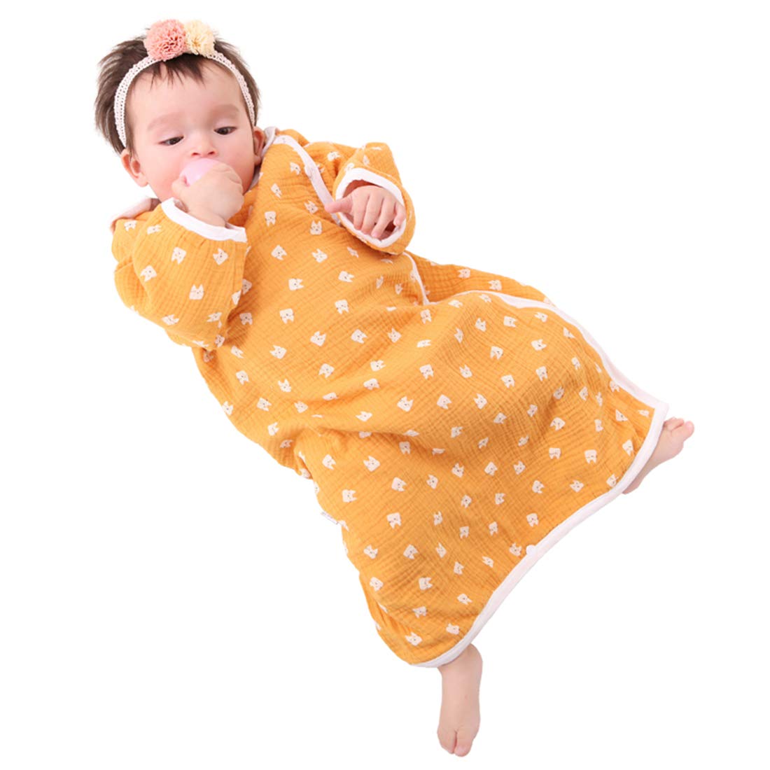 Chilsuessy Summer Sleeping Bag Baby Sleeping Bag Kids Sleeping Bags with Detachable Long Sleeve for Summer and Spring 100% Cotton, cat, M/Baby Height 70-80cm