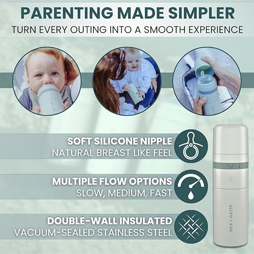 Miniatura 18 de MILK & WATER - Dispensador de biberones y fórmula para bebés todo en uno, 5 onzas, mantiene el agua caliente y la fórmula fresca, biberón para Rosa
