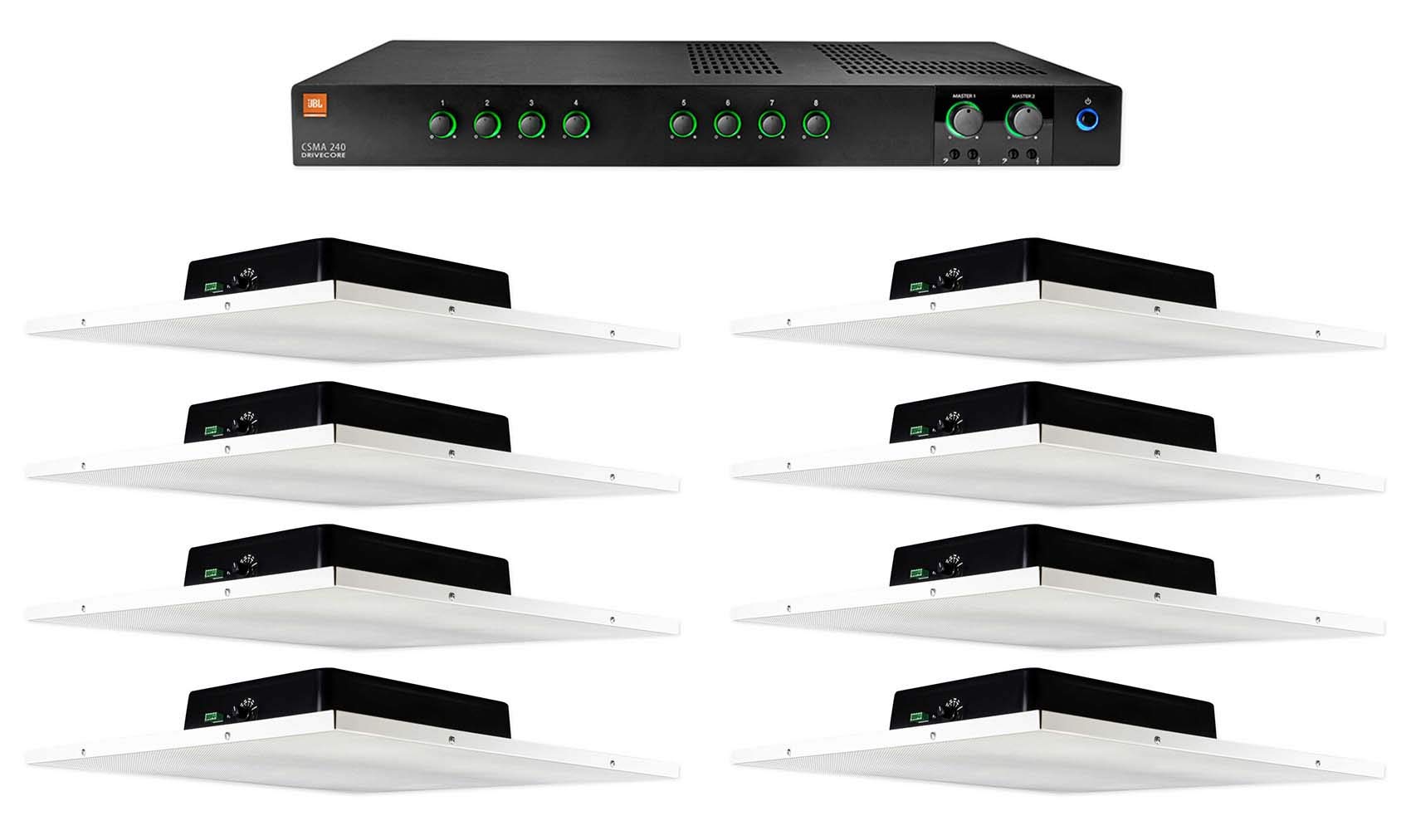 Audiosavings Bundle: (1) JBL CSMA240 Commercial/Restaurant 2 x 40w Amplifier Bundle with (8) Rockville DCS8T 70V Commercial Ceiling Tile Speaker (9 Items)