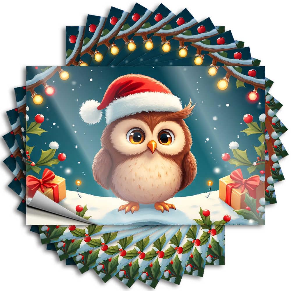Abipuir - Toolbox Stickers - Christmas Owl in Winter Wonderland - 10 x Inappropriate Motorcycle Helmet Stickers (8 x 12 cm)