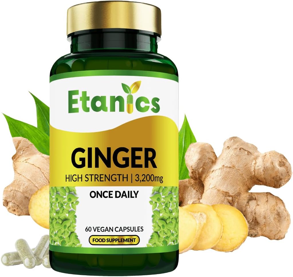 Ginger Capsules |High Strength 3200mg Ginger Root Extract Supplement | for Sickness, Nausea & Joint Pain |Suitable for Vegetarians and Vegans - Made in the UK