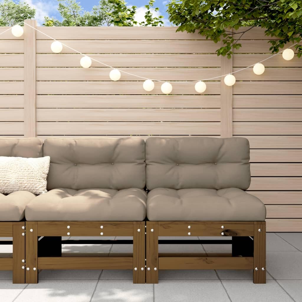 vidaXL Mittelsofa 2 STK., Gartensofa mit Kissen Latten-Design, Modular Sofa Garnitur für Garten Terrasse, Gartenmöbel Sitzgruppe Loungemöbel, Honigbraun Massivholz Kiefer