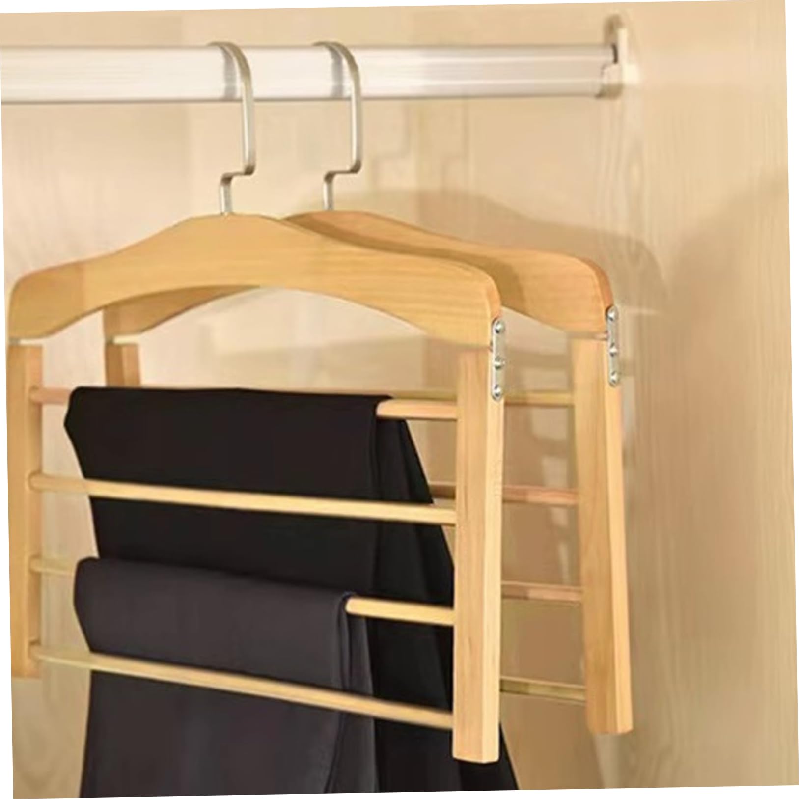 3 perchas de madera para pantalones con 4 niveles y ganchos giratorios, antideslizante, ahorra espacio, para pantalones, pantalones y bufandas, alta capacidad de carga