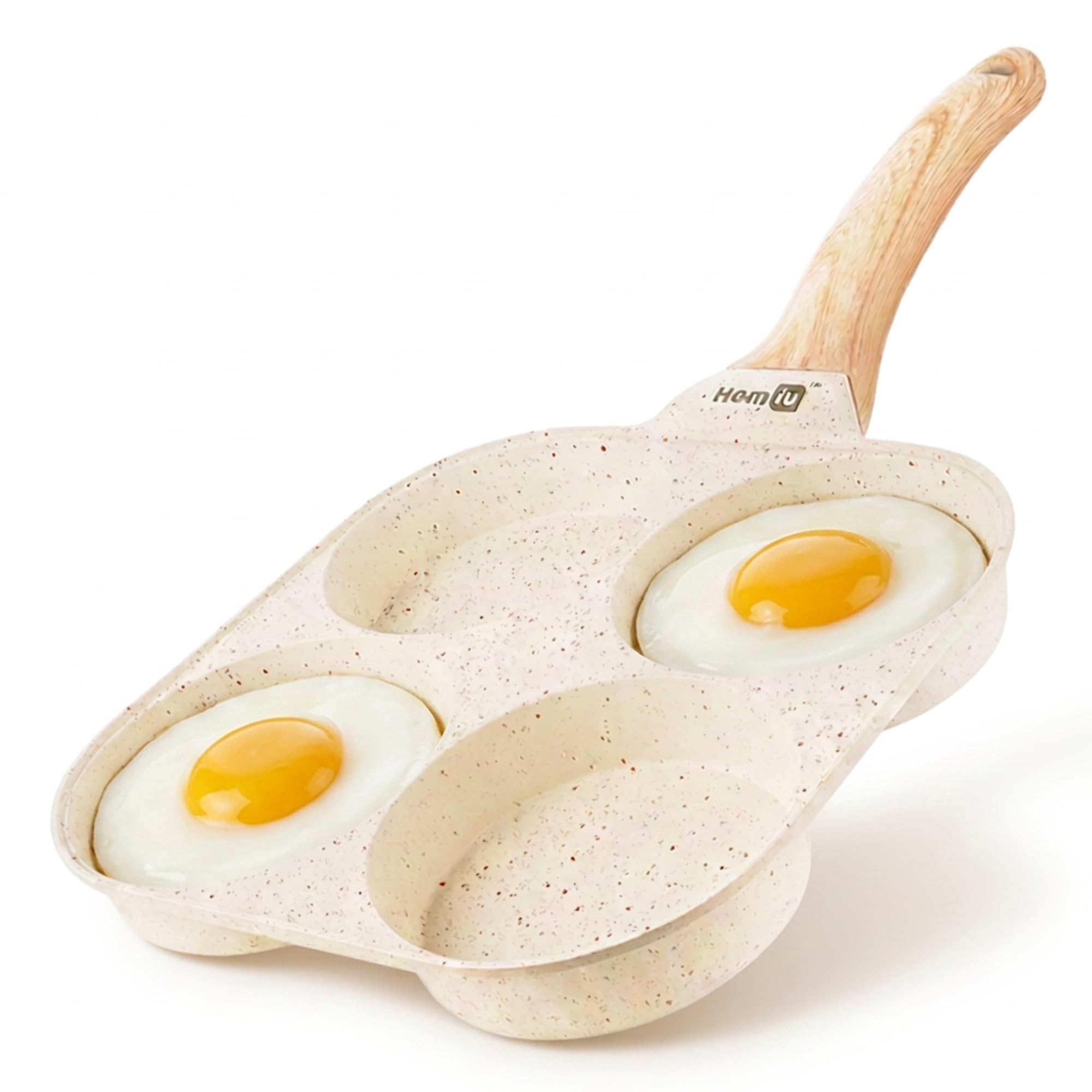 Homiu Egg Frying Pan โ 4-Cup Non Stick Omelette, Pancake & Poached Egg Pan with Heat-Resistant Handle | Induction Hob Compatible, Easy Clean Breakfast Skillet, PFOA Free Aluminium Pan