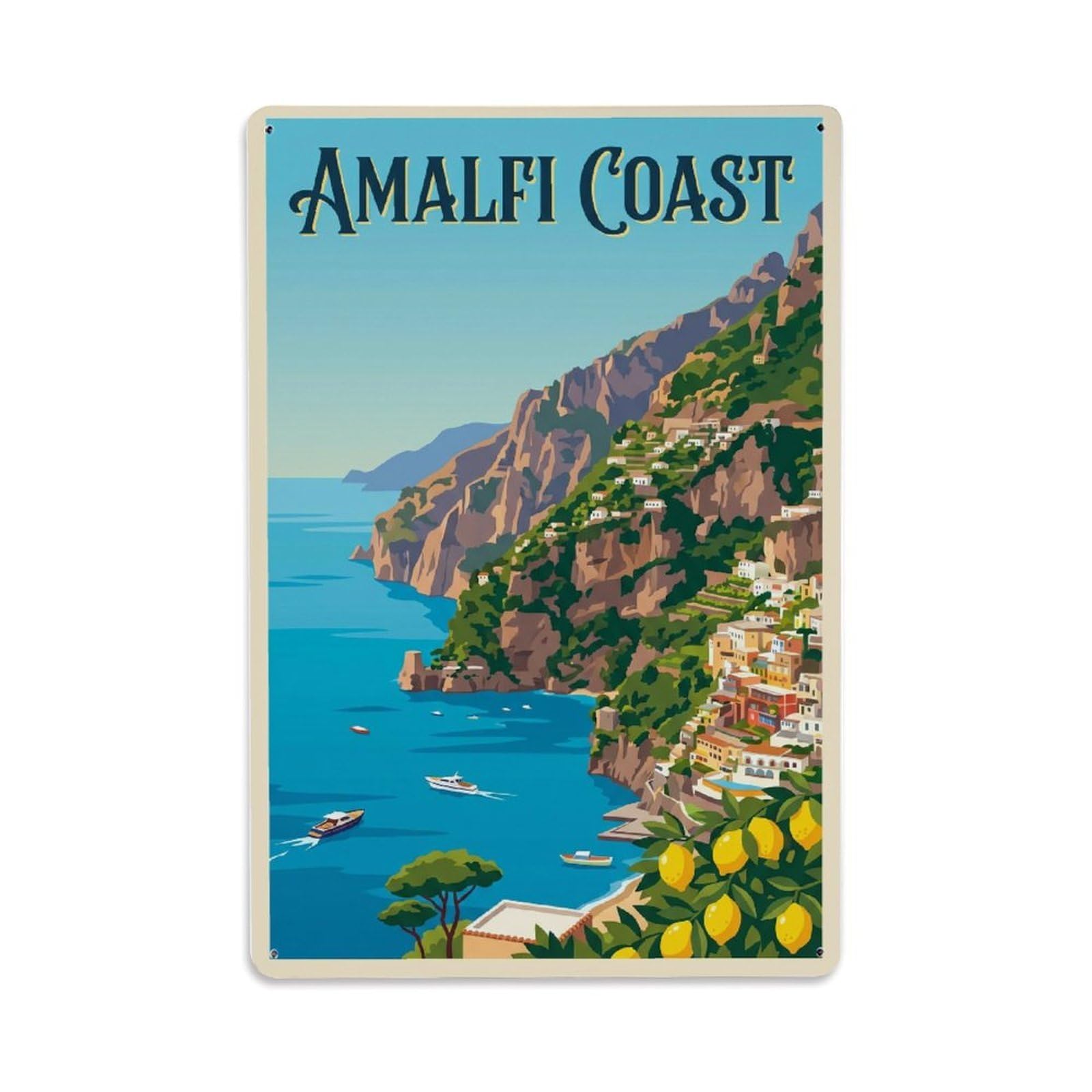 Vintage Travel Cliff Italy Towering Metal Tin Sign Plaque Wall Decor for Cafe, Club Bar, Office, Home Garden Metal Poster 8x12Inch