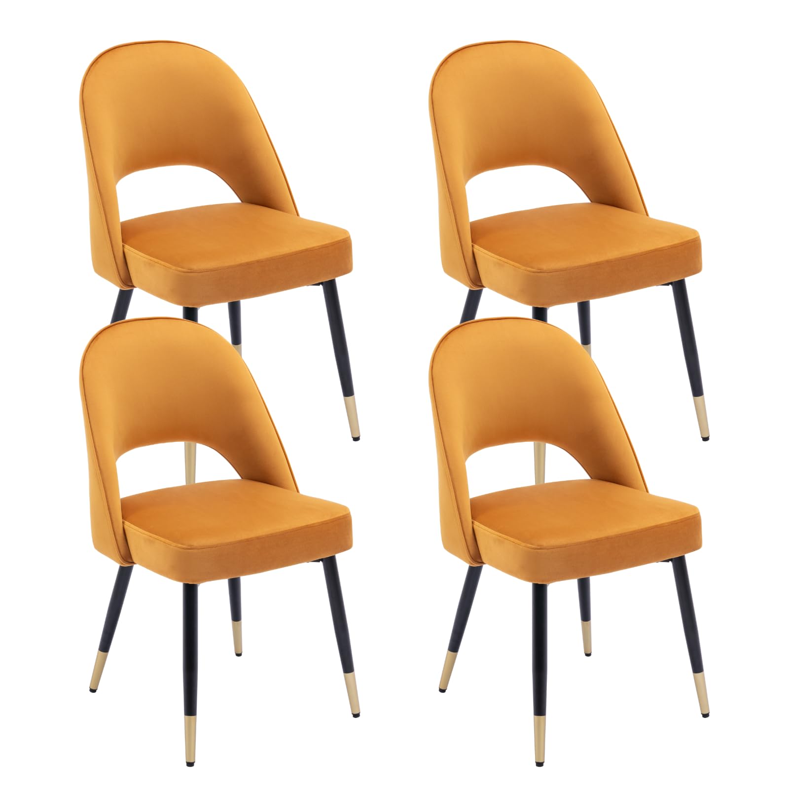 Set of 2 Velvet Dining Chairs with Hollow Back Modern Kitchen Chairs, Living Room Chairs with Metal Legs for Home/Restaurant (Black) — view 9
