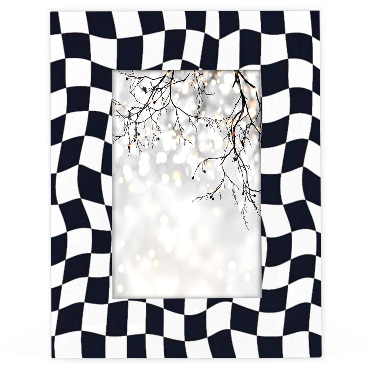 HMVFSZE Black White Checkered 5x7 Picture Frame, 5x7 Wood Photo Frames Tabletop Display or Wall Mounting for Gallery Office Home Decor Gifts