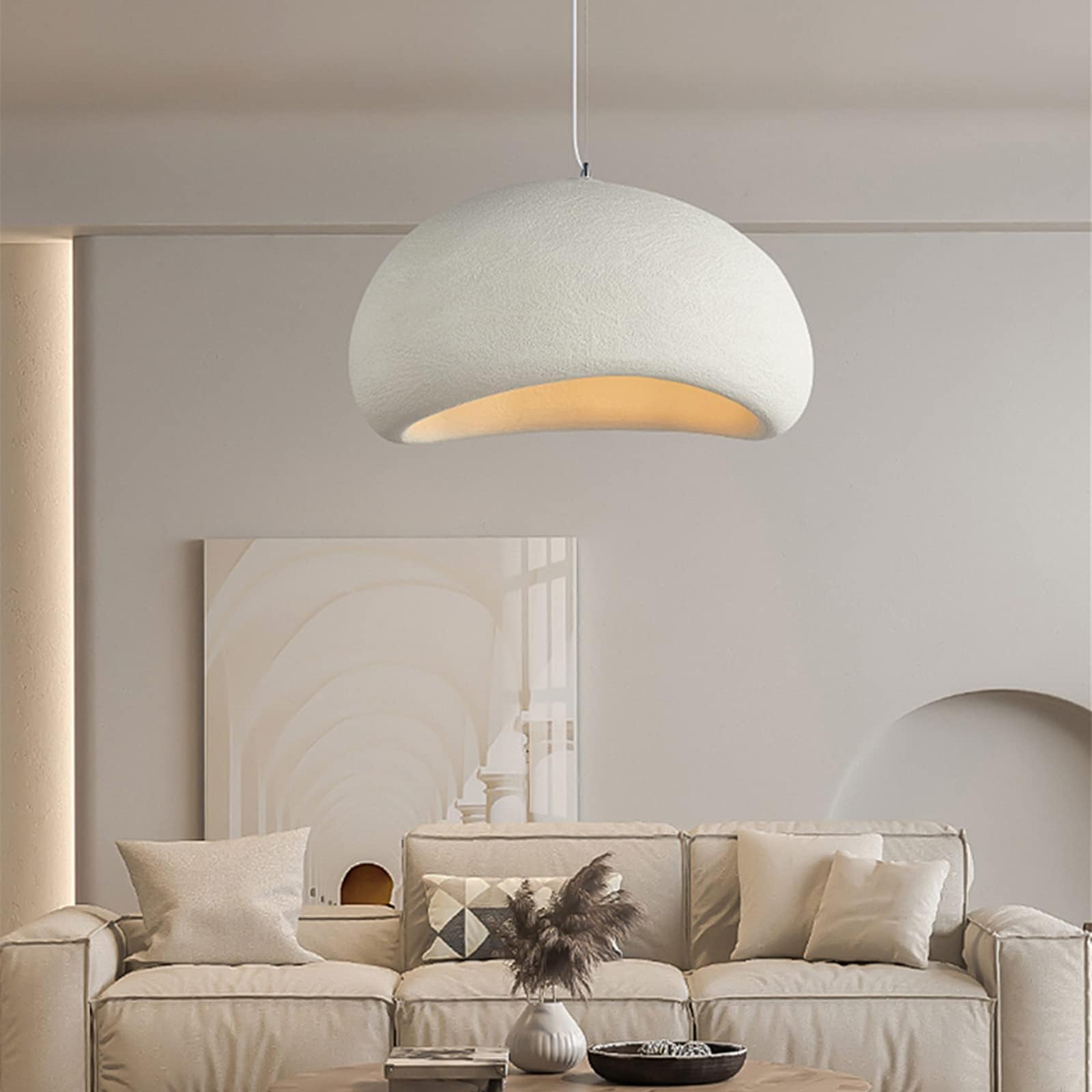 40cm moderne suspension E27 blanc Shell suspension pour restaurant Wabi Sabi plafonnier Japon Wabi Sabi style nid d'oiseau forme éclairage lampe île de cuisine lampe couloir salle à manger